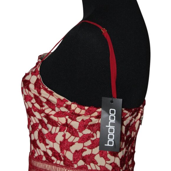 Boohoo Berry Red Corded Lace Midi SKATER Dress Size 8 NWT's HOLIDAY! - Picture 7 of 16